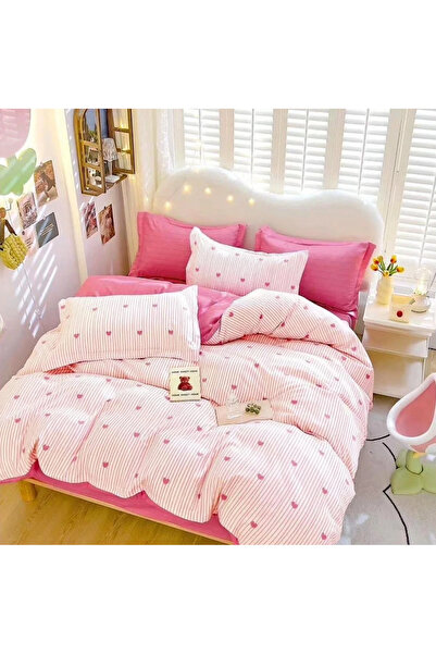 decorami Lenjerie pat dublu, Finet, 6 piese, Roz, inimioare