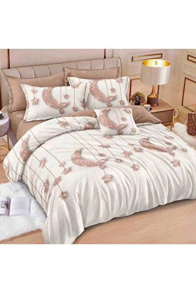 decorami Διπλό Λινό με Ελαστικό, λεπτό, 6 τεμάχια, μπεζ, φεγγάρι και αστέρια