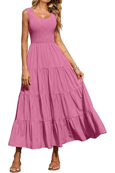 PRETTYGARDEN Women's Casual Loose Plain Maxi Sundress Smocked Tank Dress Slee...