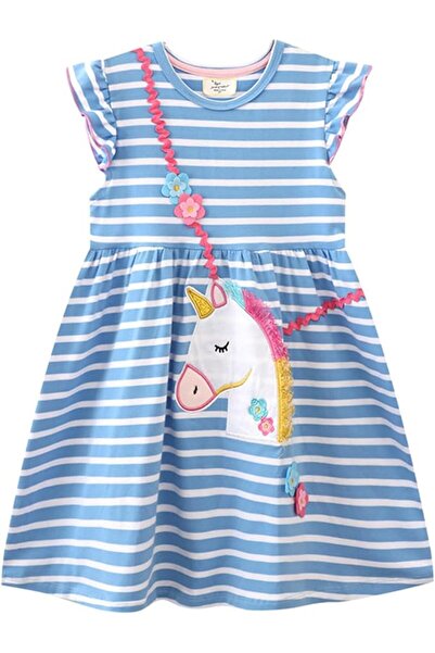 GENERAL Girls Dress Blue Toddler Kids Cotton Clothes Unicorn Rompers for Holi...