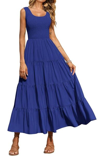 PRETTYGARDEN Women's Casual Loose Plain Maxi Sundress Smocked Tank Dress Slee...