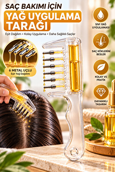 SYN AKSESUAR 6 Metal Uçlu Hazneli Saç Bakım Tarağı – Yağ ve Serum Uygulama Ap...