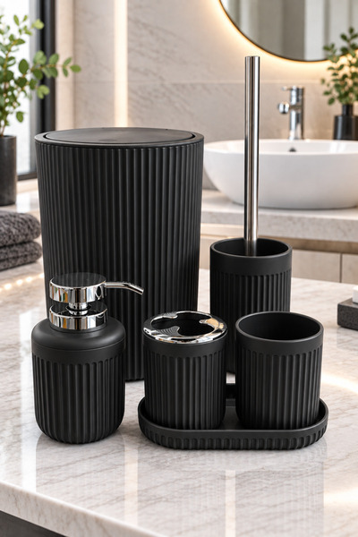 NOKKA Set de accesorii pentru baie Melo, 6 piese, cu dungi - Negru