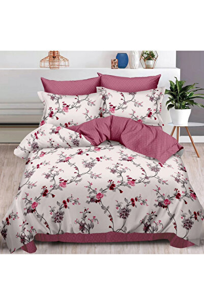 decorami Double bed linen with Stretchy, Finet, 6 pieces, Pink, flowers