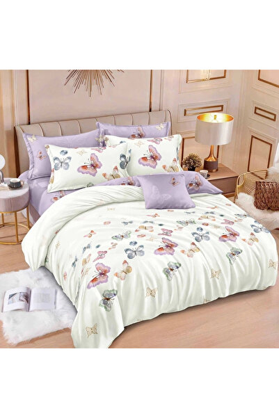 decorami Double bed linen with Stretchy, Finet, 6 pieces, Lilac, butterflies