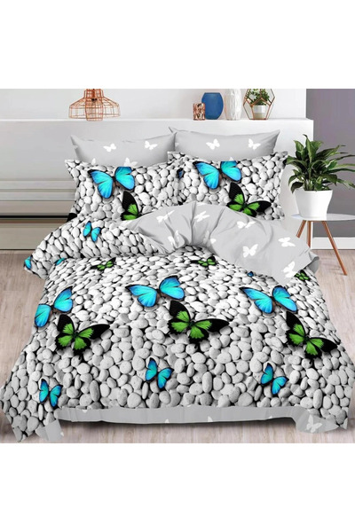 decorami Double bed linen, Finet, 6 pieces, Gray, butterflies, stones