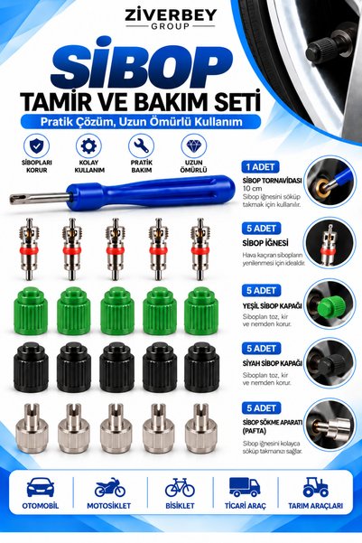 ZİVERBEY Sibop Tamir ve Bakım Seti – 5’li Sibop İğnesi + 5’li Yeşil, Siyah Si...