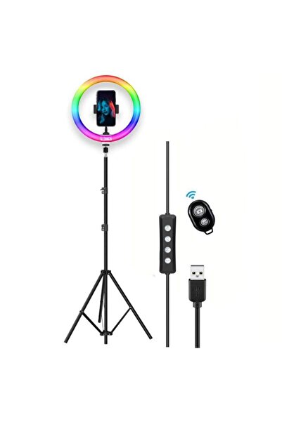 SIKS LED ринг лампа, 30 см, 3 режима на осветление, 15 RGB режима, черна, със...