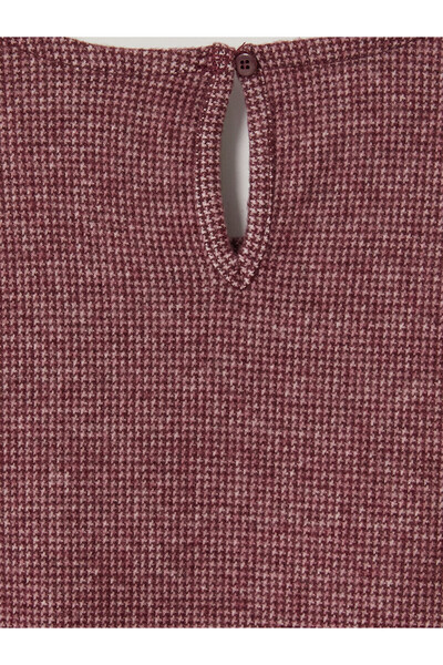 LC Waikiki Alita City Lcw Kids Burgundy Oval-Necked Girl's Dress with a Difference in Color