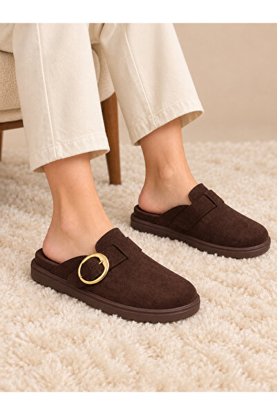 Trendline Women's Suede Buckle-Front Closed-Toe Slippers