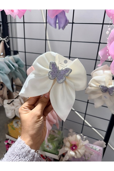 Pearl Teks White Butterfly Embroidered Bow Hair Clip for Girls