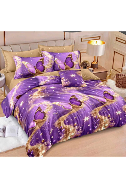 decorami Double bed linen, Finet, 6 pieces, Purple, Gilded, butterflies