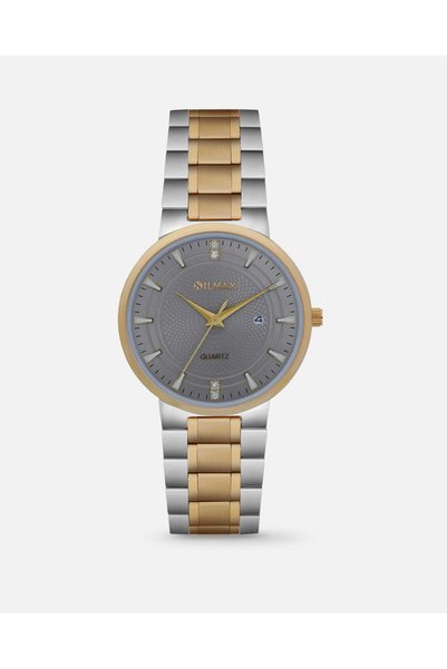 SİLMAX Men Watch with Date in Round Two Tone Case with Grey Dial & Stainless ...
