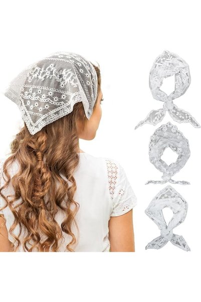 Yelajoy White Elegant Women Lace Flower Triangle Headband，Summer Sunproof Lac...
