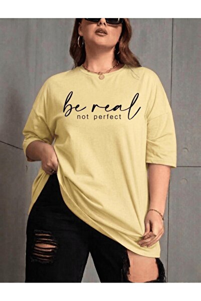 Oksit Be Real Γυναικείο T-Shirt με στάμπα, μεγάλο μέγεθος, βαμβακερό, με λαιμ...