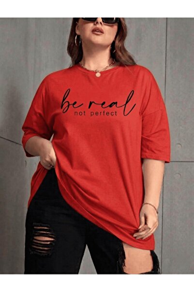Oksit Be Real Γυναικείο T-Shirt με στάμπα, μεγάλο μέγεθος, βαμβακερό, με λαιμ...