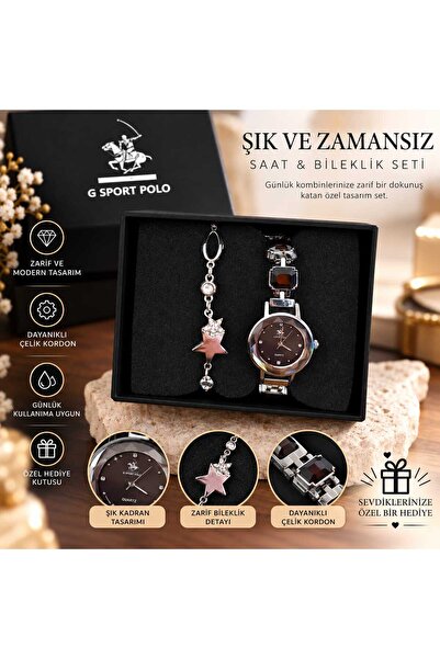 Lüks Taşlı Çelik Kadın Kol Saat Bileklik Seti