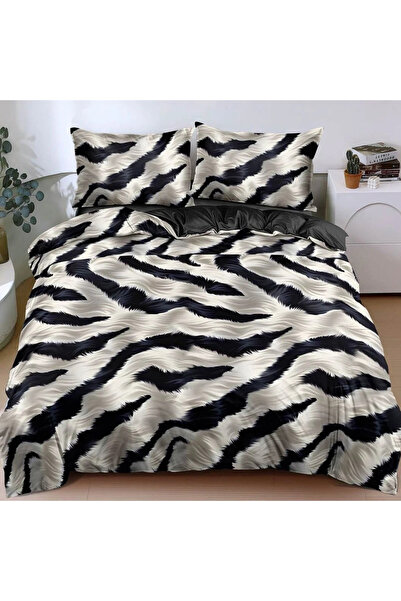 decorami Double bed linen, satin Cotton , classic sheet, 4 pieces, Black, Gra...