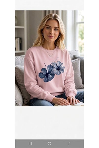 VALORWEAR سويت شيرت نسائي مطبوع عليه زهور زرقاء