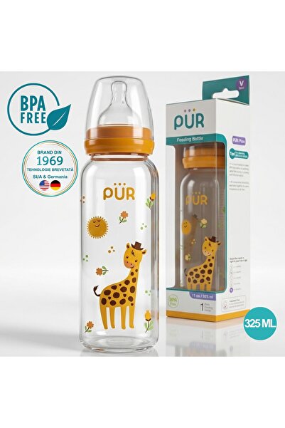 PUR Brand PUR ®   Μπιμπερό με σχέδιο 325ml, +3 μήνες, Κίτρινο, Μαλακή θηλή σι...