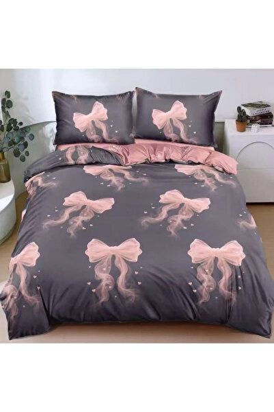 decorami Double bed linen, satin Cotton , classic sheet, 4 pieces, Gray, Pink...