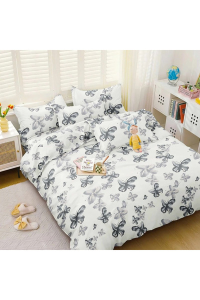 decorami Double bed linen, satin Cotton , classic sheet, 4 pieces, White, but...