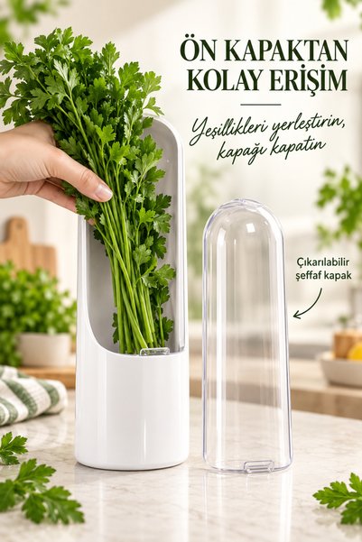 indirimsevinci Su Hazneli Yeşillik Saklama Kabı Maydanoz Dereotu Nane Buzdolabı Düzenleyici