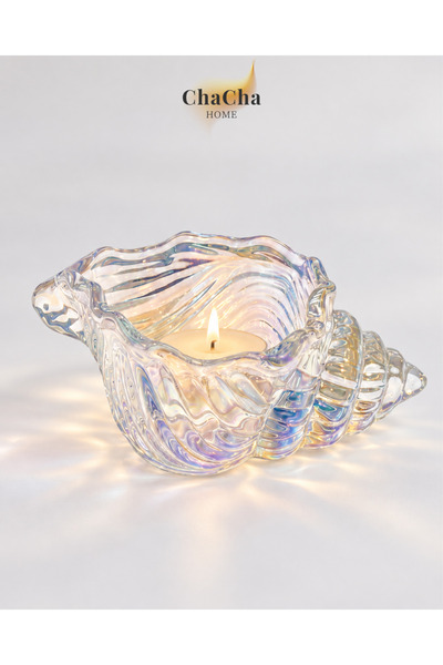 ChaCha Home Deniz Kabuğu Cam Tealight Mumluk Tekli Dekoratif Mumluk 11x5 cm 1...