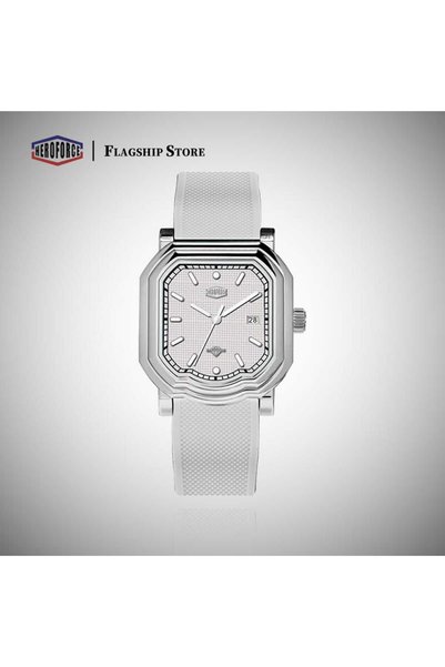 HeroForce Men Watch with Date in Rectangle Silver Case with White Dial & Slic...