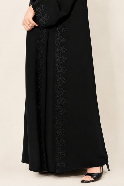 nosouq Women's Royal Crepe Side Pleated Abaya with Elegant Embroidery |   Angham