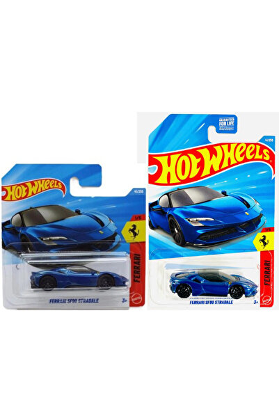 HOT WHEELS Ferrari SF90 Stradale Mavi Uzun ve Kısa Kart 2'li Set Oyuncak Araba