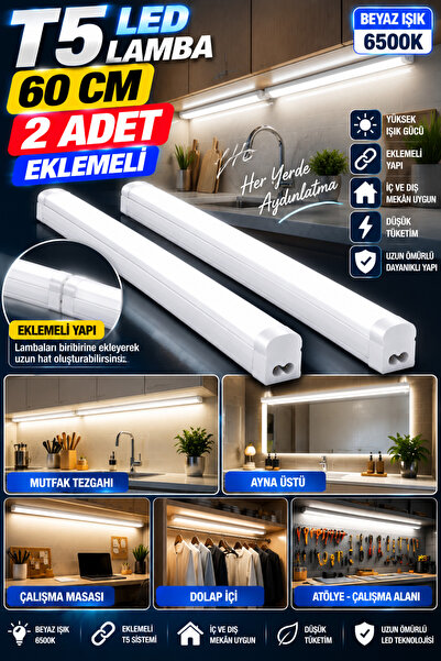 LED PAZARI 60 CM T5 ARMATÜR EKLEMELİ BEYAZ IŞIK KARE MODEL 220volt