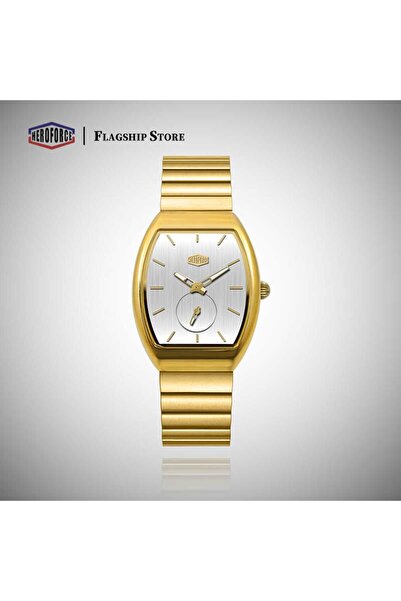 HeroForce Men Watch in Tonneau Gold Case with Silver Dial & Stainless Steel G...