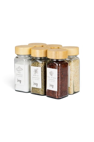 tomtiti Set of 12 Spice Containers with Bamboo Lids