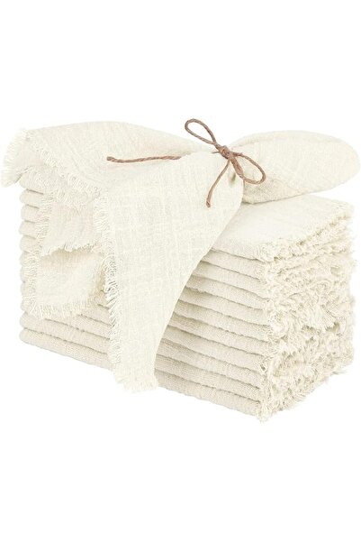 Yelajoy 12 Pcs Handmade Cotton Linen Cloth Napkins with Fringe - 17x17 Inch S...