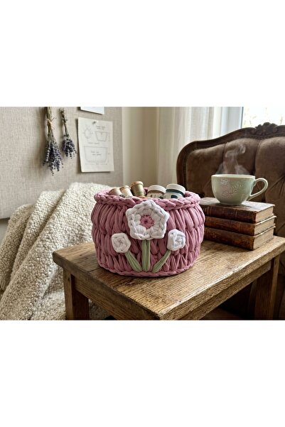 Hayme Ana Kadın Kooperatifi Pembe Örgü Sepet (penye ip 20×20 cm)