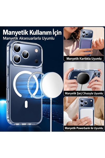 CaseHub (Mika MagSafe) iPhone 17 Pro Max/18 Pro Max Magsafe Kılıf Sert Şeffaf Mika (Sararmaz) İnce Slim Fit Kapak