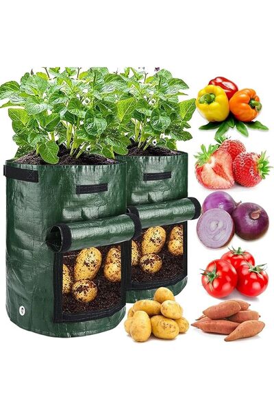 X SPRING Grow Bags, 2 Pack 35x45cm Dark Green Fabric Plant Pots, Breathable P...