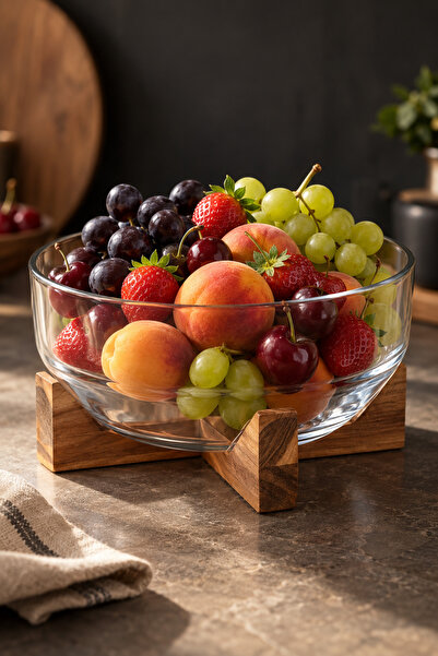 Meturas Glass Presentation Bowl with Acacia Stand 18 cm – 2 Pieces, Removable...