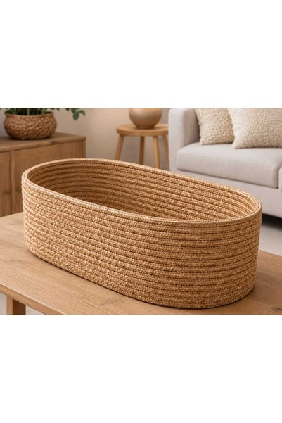 Efuliz Home Jute Wicker Oval Organizer Decorative Basket 30X20X10