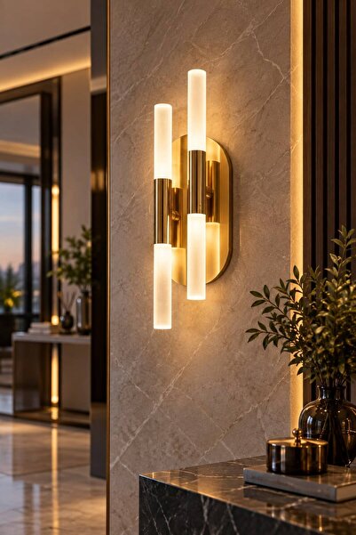 Modern Dekoratif Drama2 Gold Pilli ve Elektrikli Duvar Apliği Günışığı