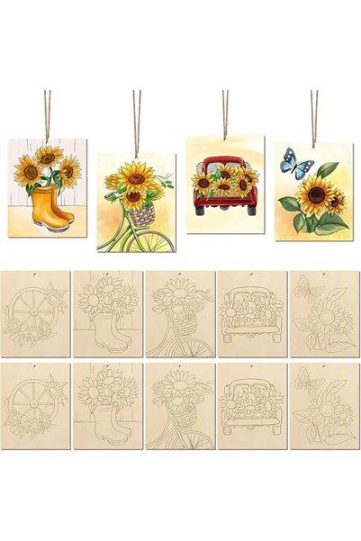 AZONEE to Paint for Adults and Kids, Bulk Predrilled Wooden Ornaments for Pai...