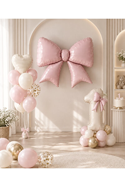 Öztürkpartievi 1 Year Old Pink Bow Concept Birthday Balloon Set |   30 Balloo...