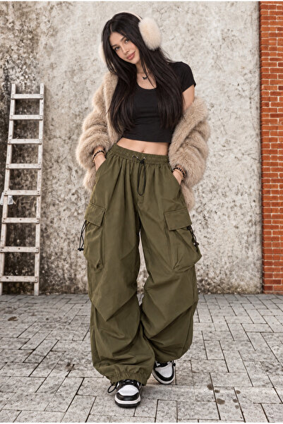 WeShaya Women's New Season, Black, Tactical Y2K, Pocketed, Extra Loose Cargo ...