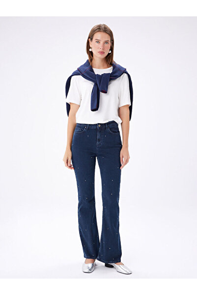 Faik Sönmez Straight Fit Taşlı Jean Pantolon W27JPN006