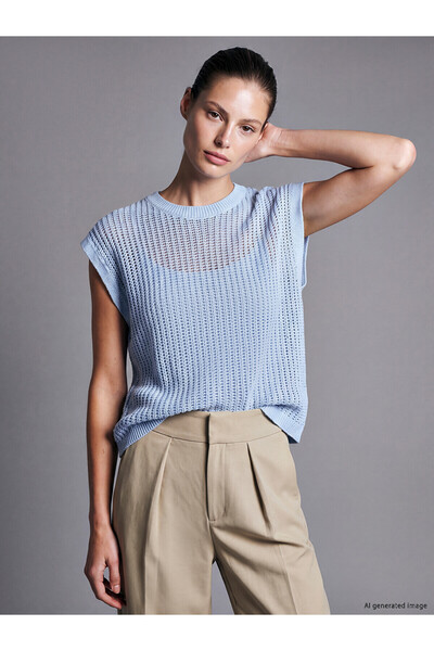 LC Waikiki Nevavm Farkıyla Lcw Everyday Blue Knitwear Openwork Women's Sweater
