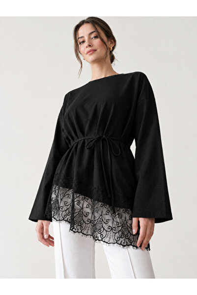 OK BLUME Women's Lace Detailed Belted Modal Tunic