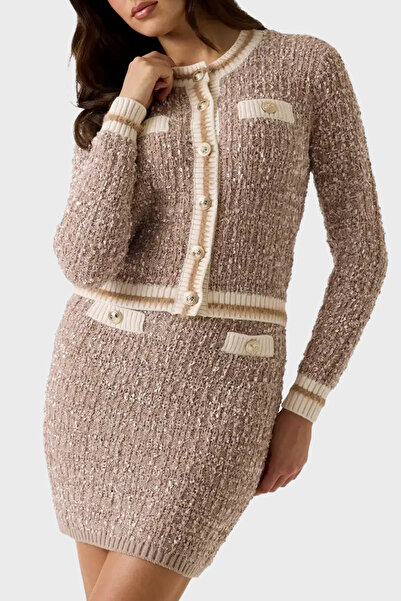 Guess Ls Cn Aomori Cardi Slim Fit Bisiklet Yaka Düğmeli Kazak Kadın KAZAK W6B...