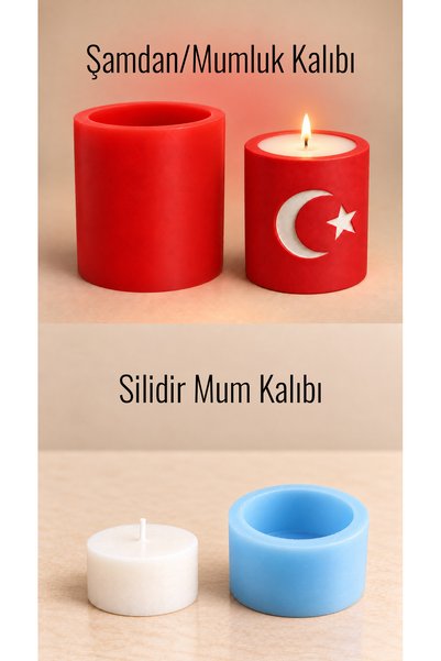 Luce Mondo Craft Silikon Kalıp Ay Yıldız & Türk Bayrağı Mumluk/Şamdan -Silind...