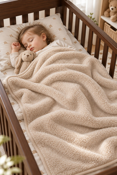 Mislina Home Wellsoft Bebek Çocuk Battaniyesi 100x150 cm Pofidik Yumuşak Kundak Puset Kreş Anaokulu Örtüsü | Bej